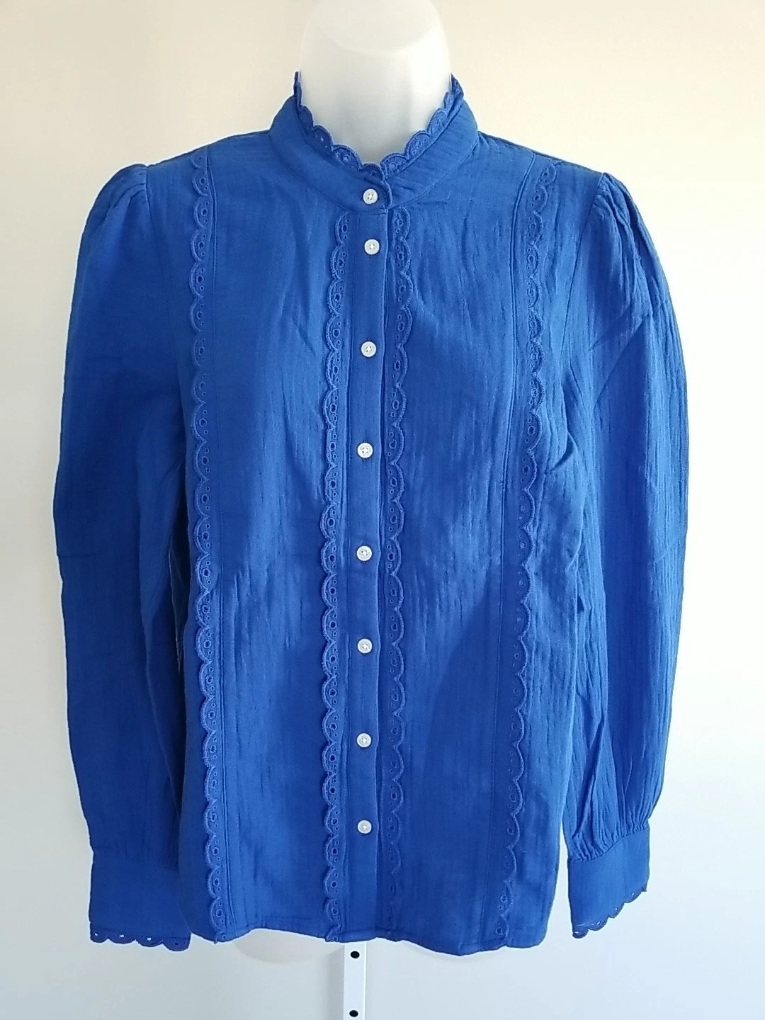 Boden Double Cloth Scallop Blouse US 6 NWT Cobalt Bright Blue Broderie Eyelet