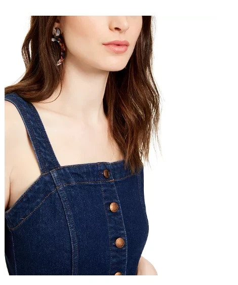 OAT Junior Fitted Button-Front Overall Denim Dress – Dark Blue, Size 0