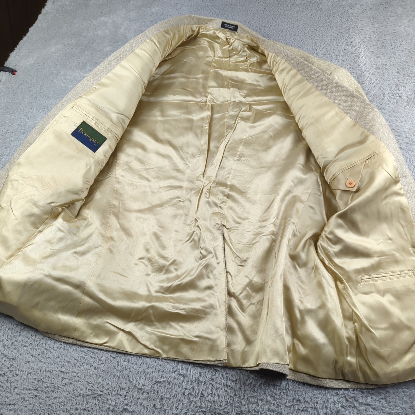 Vintage Deansgate Blazer Mens 42S Beige 100% Silk Textured Weave Sport Coat NWT