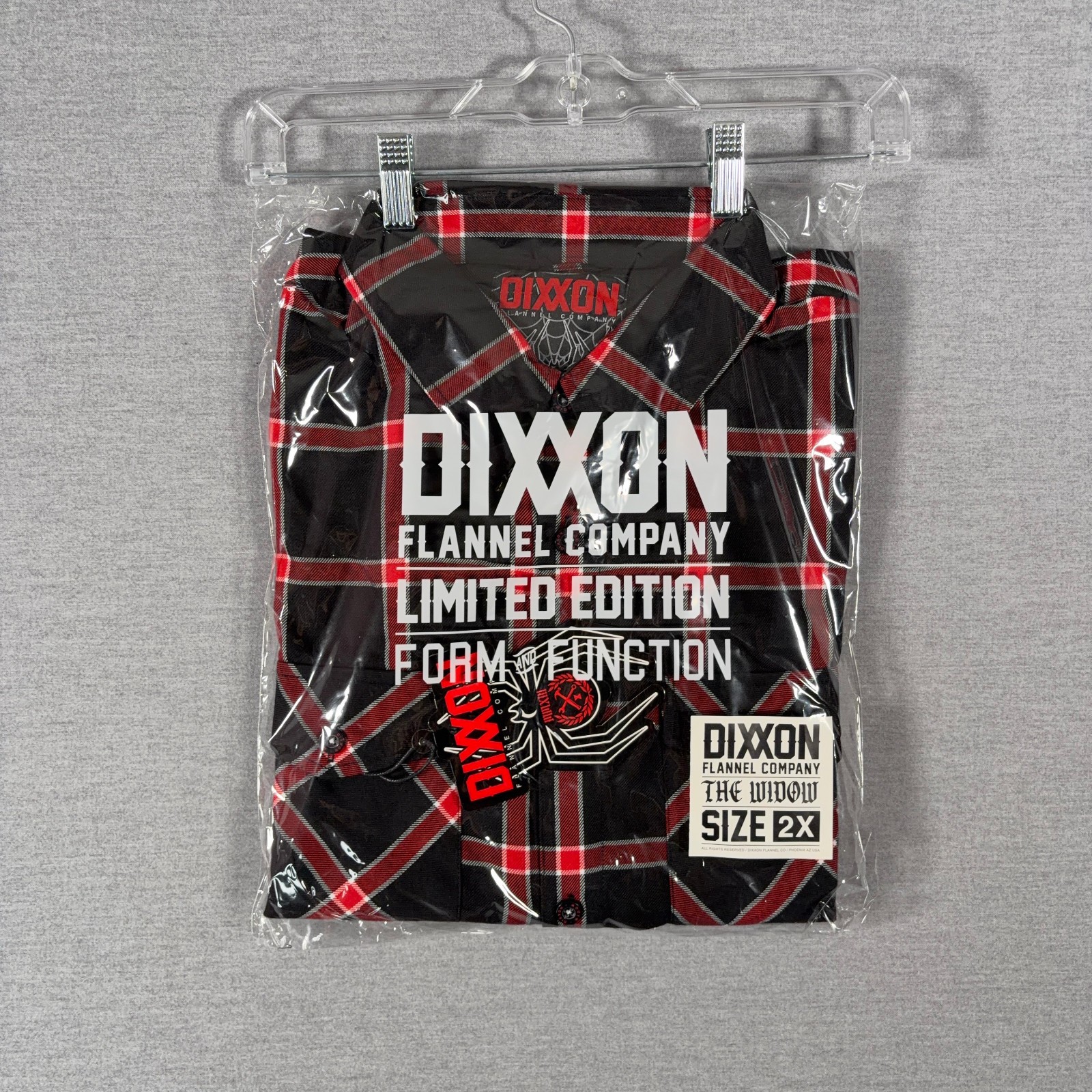 Dixxon Flannel Shirt Mens 2XL XXL Black Red Plaid Button Up The Widow NEW