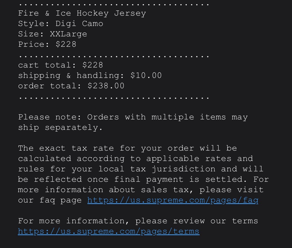 Supreme Fire & Ice Hockey Jersey Digi Camo Size XXL Brand New In Hand