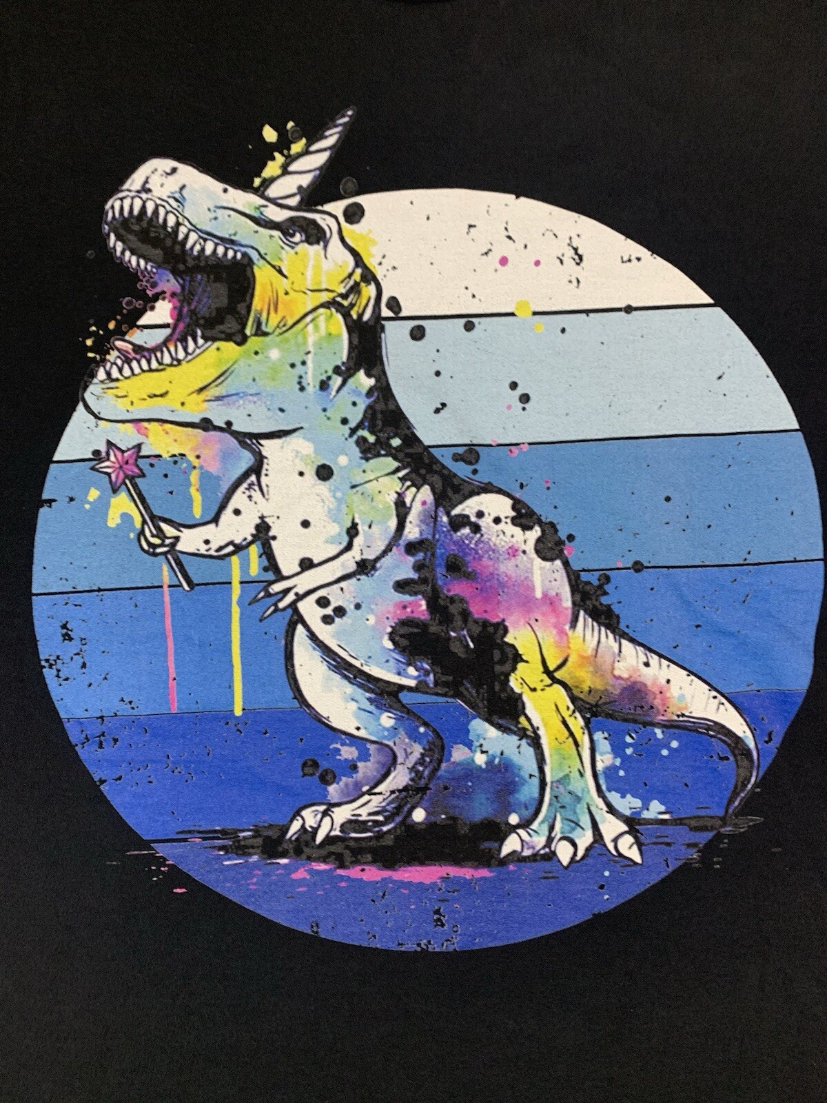 T Rex Unicorn Port & Company Black Graphic Tee Size Large