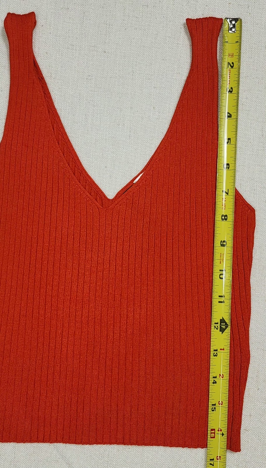H&M Divided S Orange Coral Ribbed Knit Tank Top Deep V Neck Sleeveless Stretch