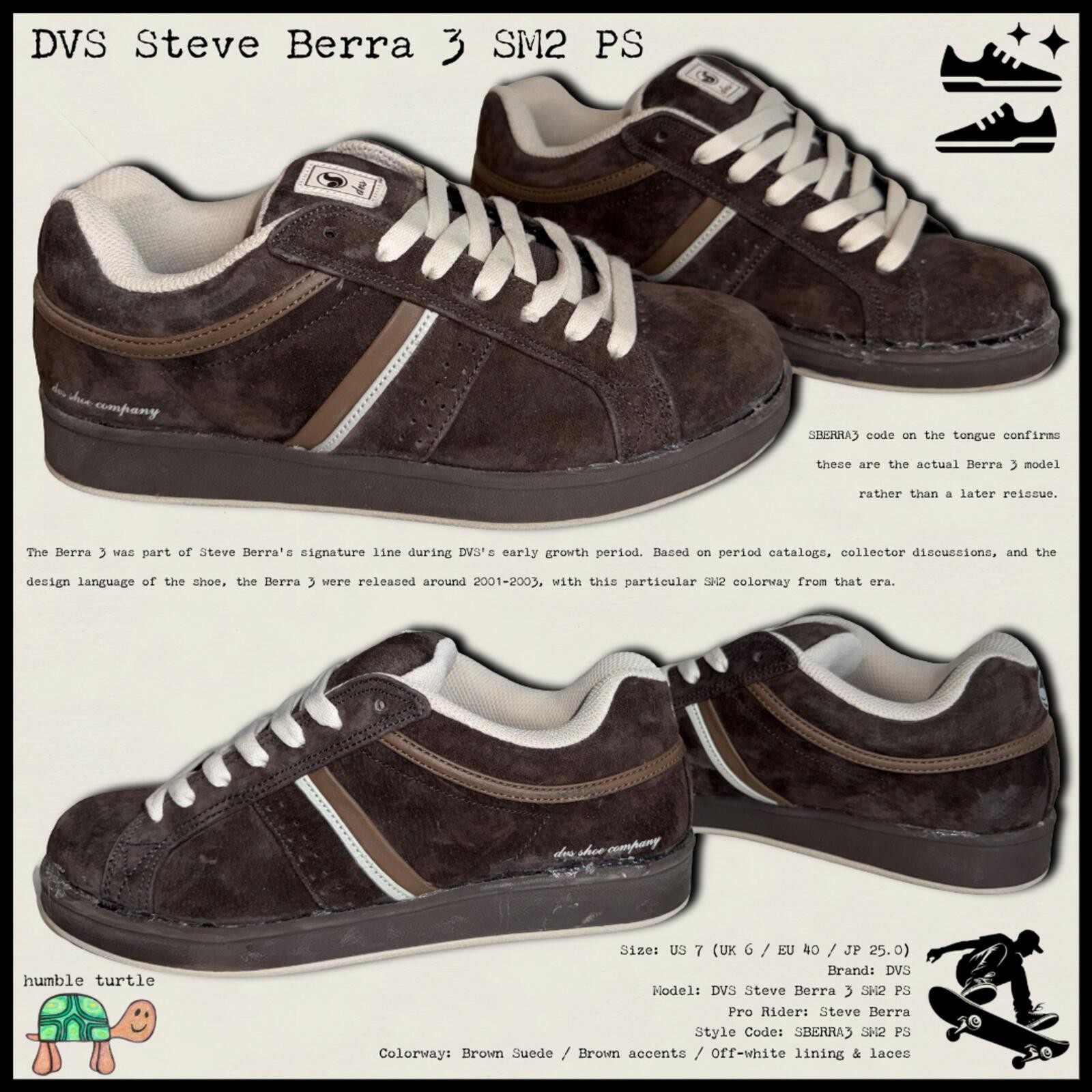 DVS Steve Berra 3 Skate Shoes Brown Suede US 7
