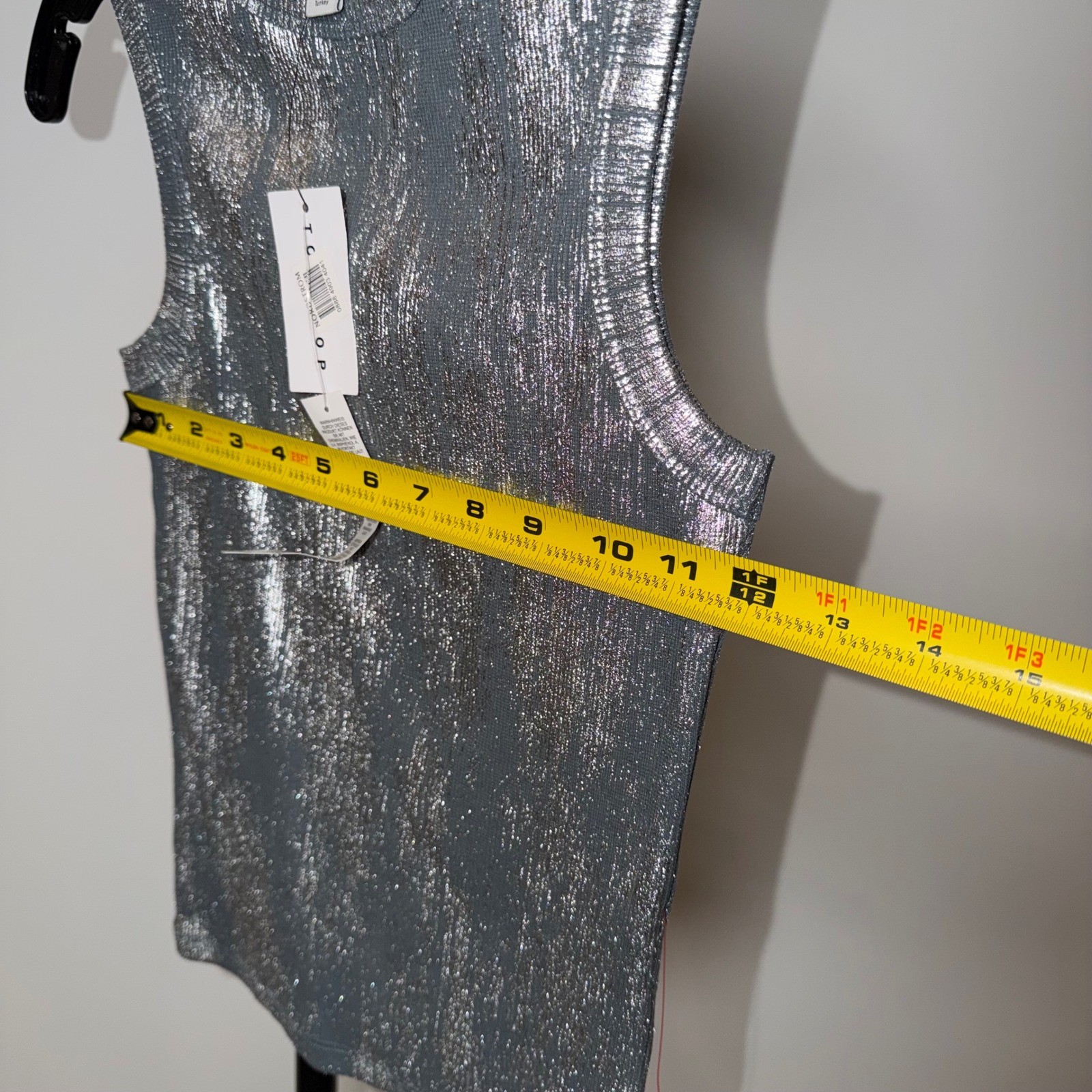 Topshop Womens Metallic Silver Foil Ribbed Knit Tank Top Crew Neck XS NWT