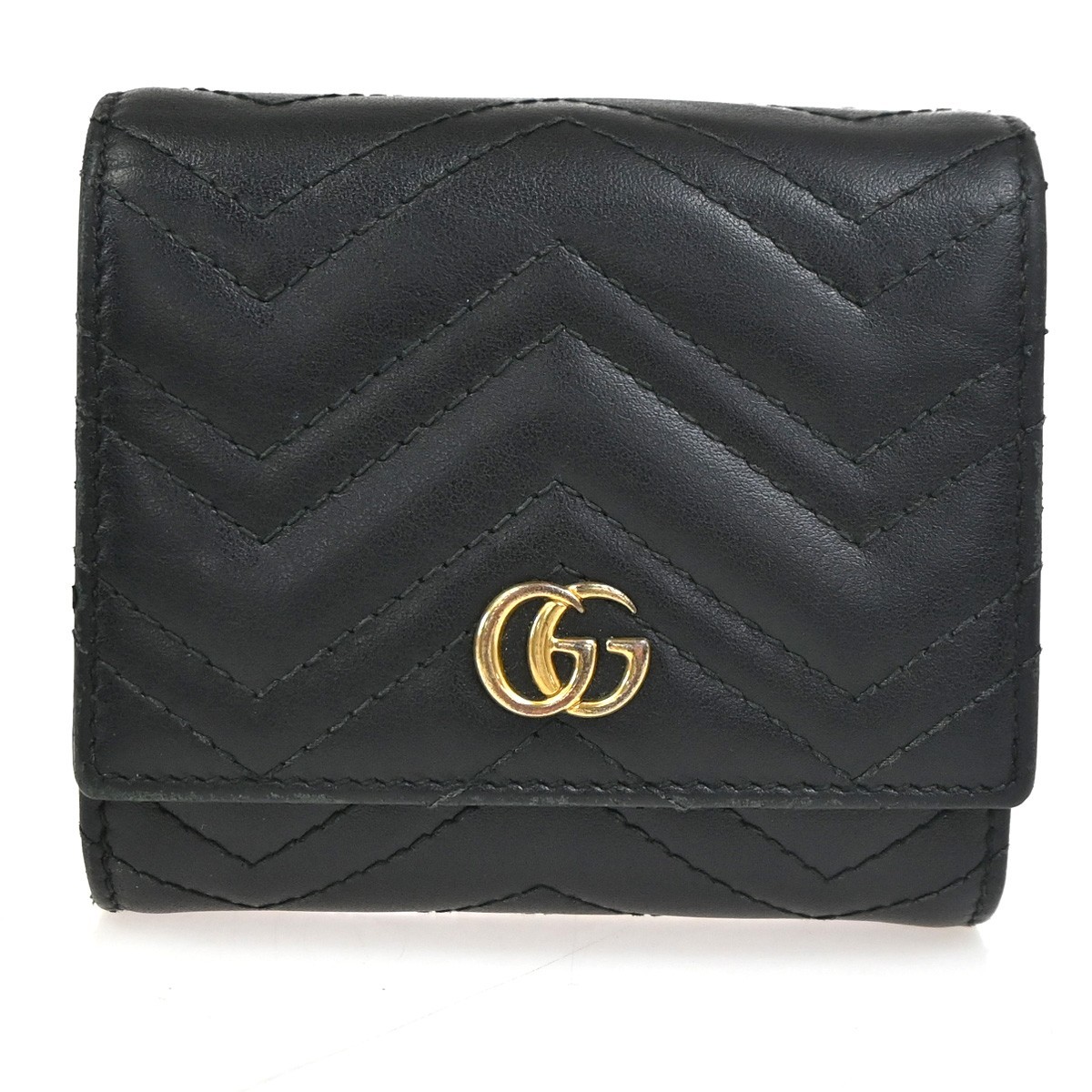 GUCCI GG Marmont Compact Bifold Wallet Purse Leather Black GHW Italy 69YH976