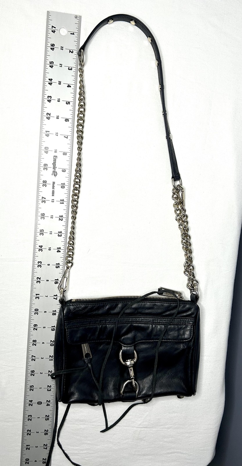 Rebecca Minkoff Purse Mini MAC Crossbody Clutch Bag Black Leather Chain Strap