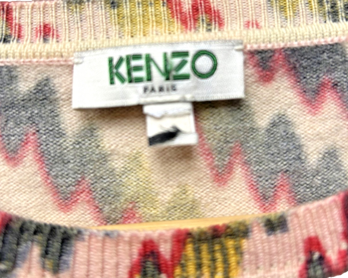 Designer KENZO Paris Graphic Zigzag Knit Mini Dress XS 0 2 Pink Fit Flare 2012