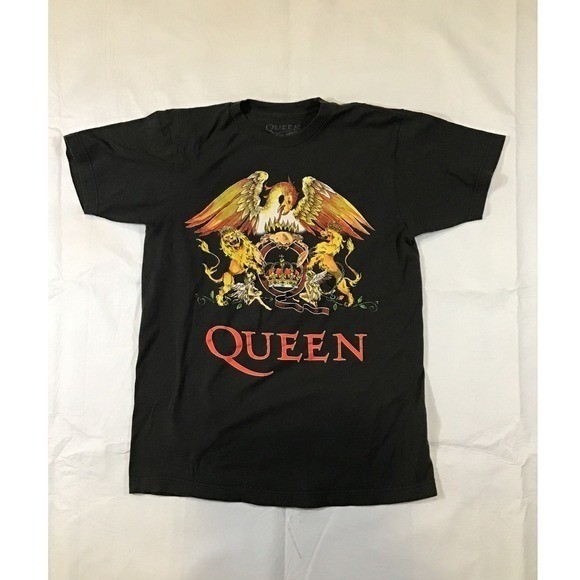 Queen Official Merch T-Shirt Mens Medium Black Classic Crest Logo Rock Band Tee