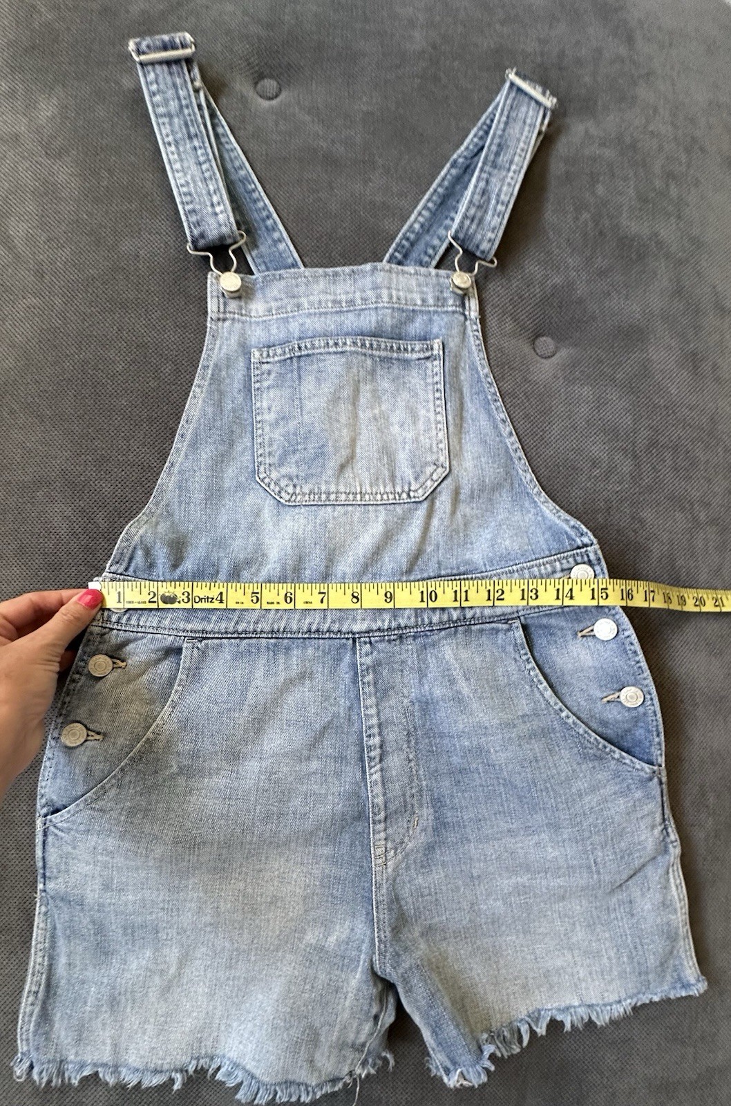 2015 GAP Overalls Cut Off Shorts Raw Hem Blue Denim Size Small