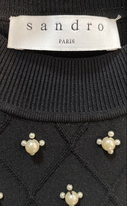 Sandro Women’s Black Pearl Embellished Peplum Knit Sweater Mock Neck Size 1
