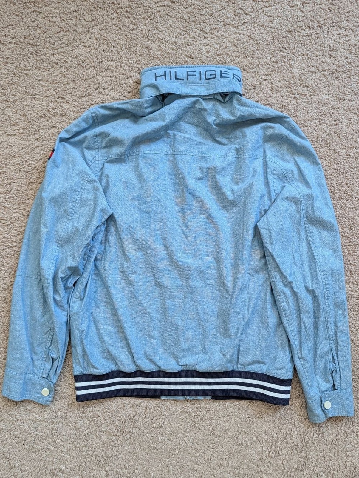 Tommy Hilfiger Mens Light Blue Regatta Linen Blend Zip Up Jacket Size Medium