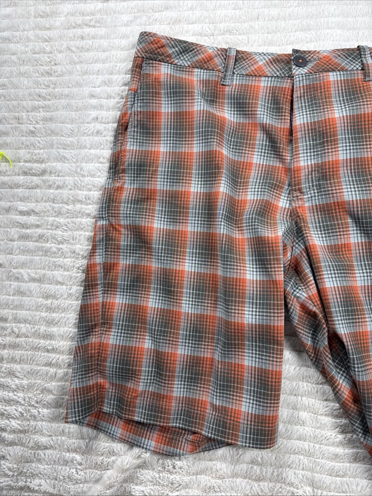 Tommy Bahama Paradise Tech Men Size 39×9” Orange Plaid Performance Shorts Mesh