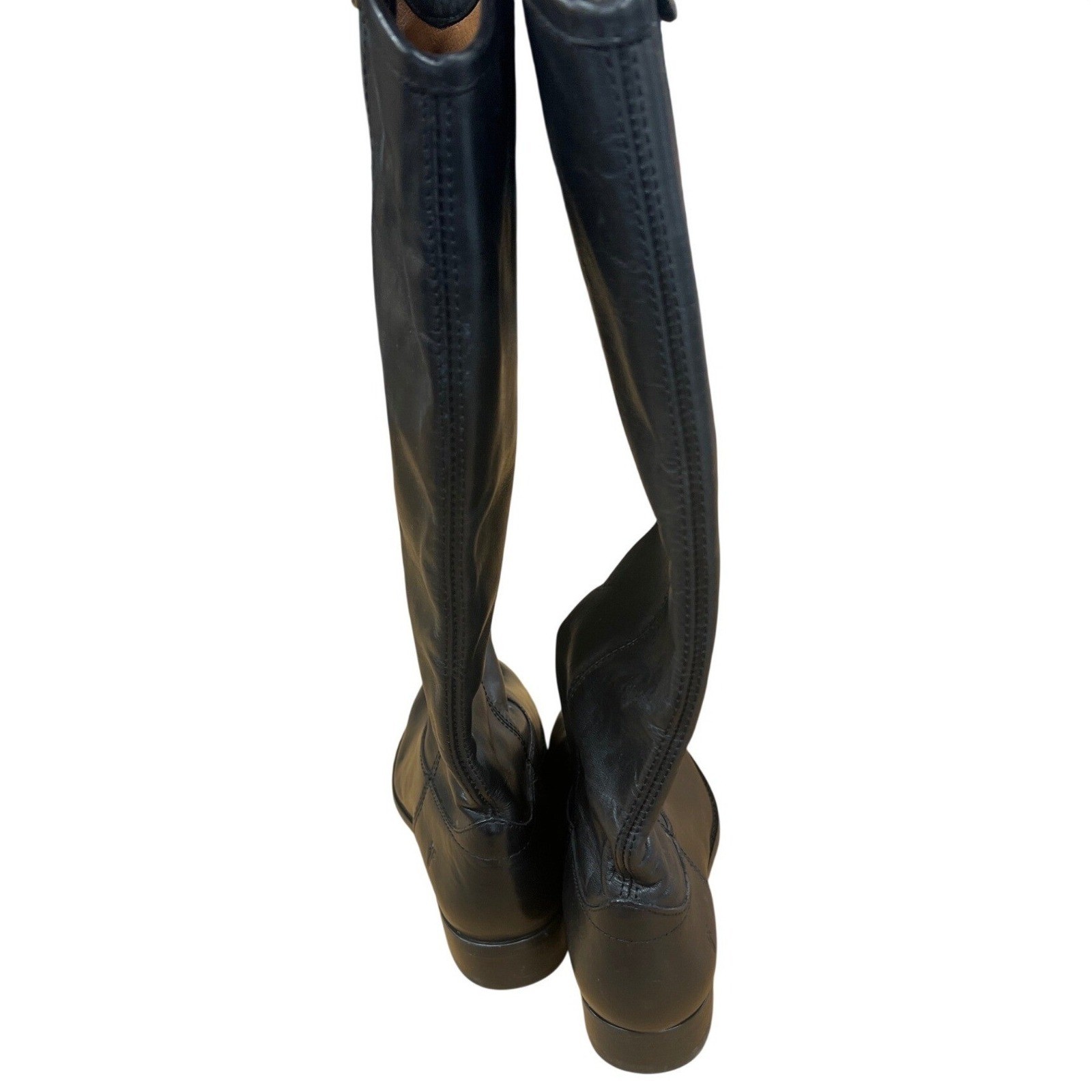 Frye Melissa Button Black Leather Tall Riding Boots Womens 6B 3475447-BLK