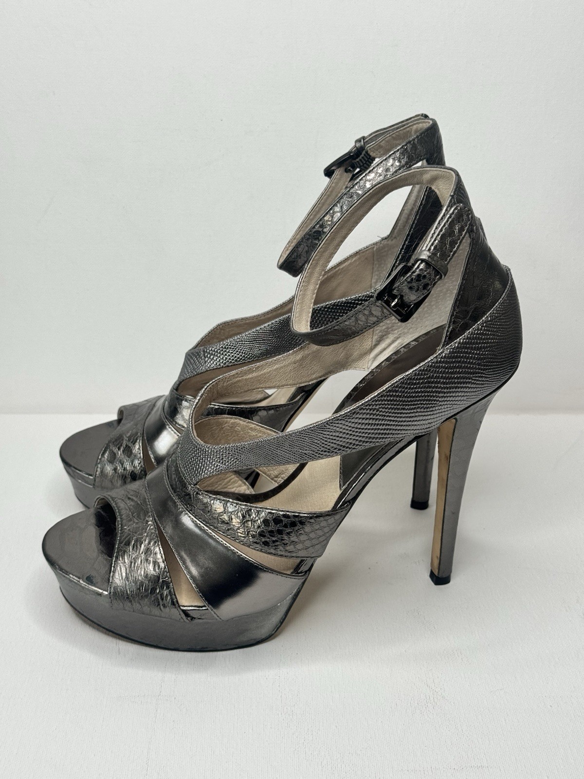 MICHAEL Michael Kors Leighton Sandal Strappy Heels Pewter Grey 11