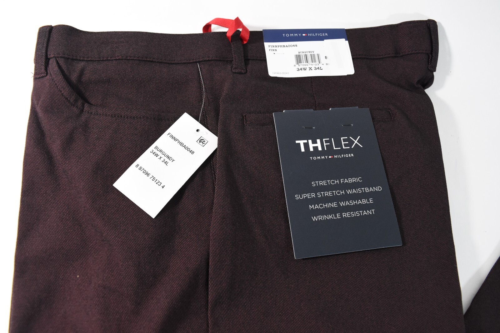 Tommy Hilfiger Mens Pants New 36 x 32 Burgundy Red THFlex Flat Front Stretch