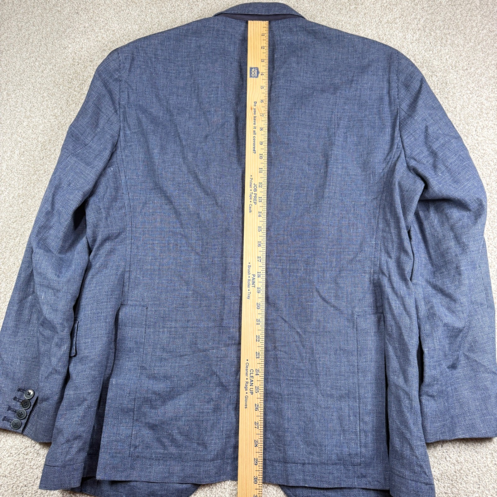Hackett London Sport Coat Mens 46R Blue Linen Wool Blend Micro Check Blazer