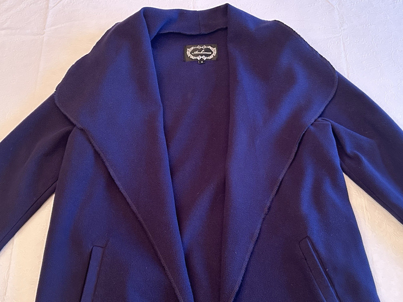 Navy Blue Felt Wrap Jacket With Sash – Ambiance