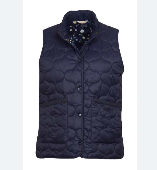 Navy ~ BARBOUR LOLA Gilet Quilted Vest w/ English Floral Lining MSRP$260