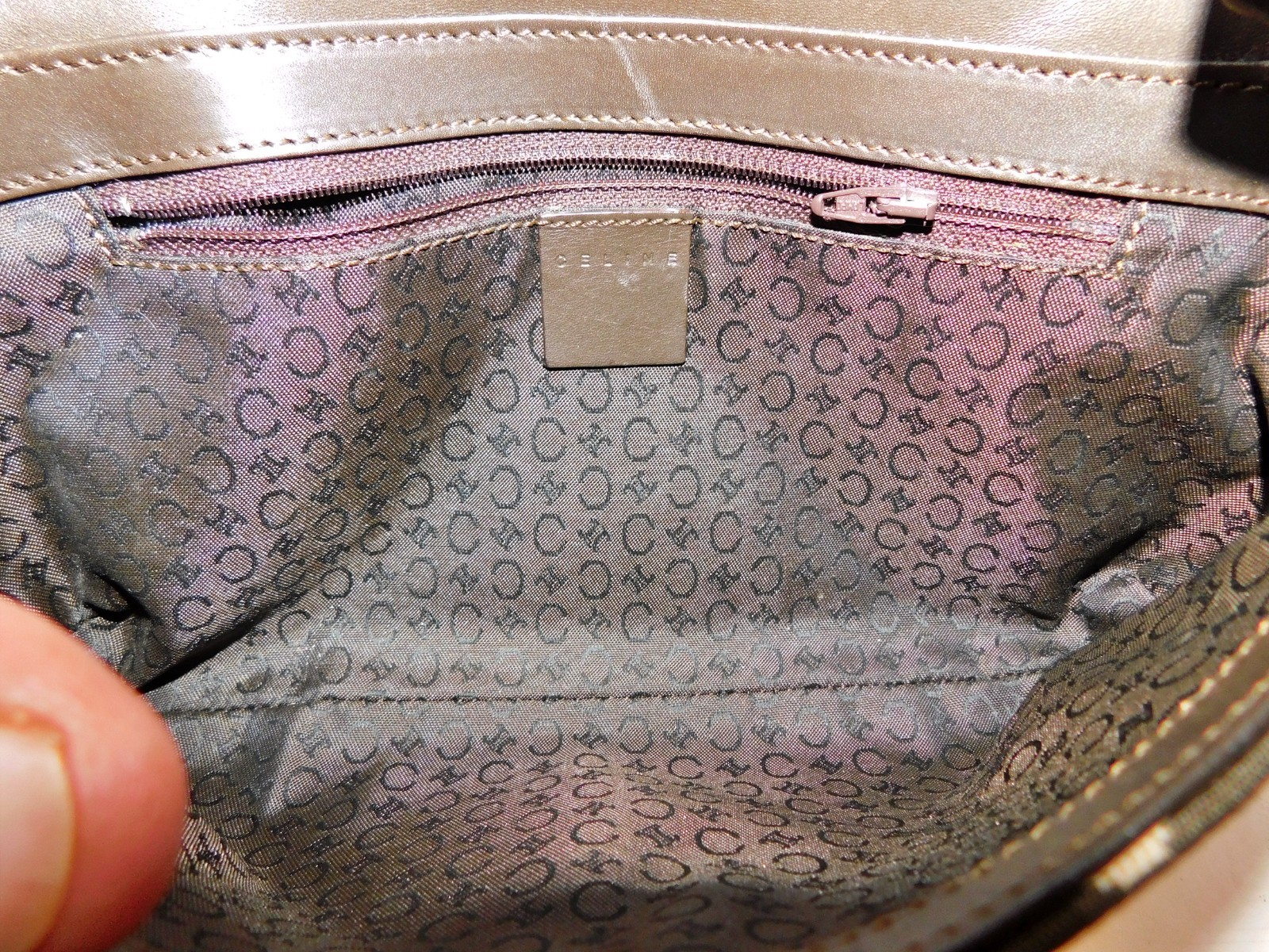 CELINE Paris Macadam Shoulder Bag Hand Bag Brown Logo Fabric Leather Italy