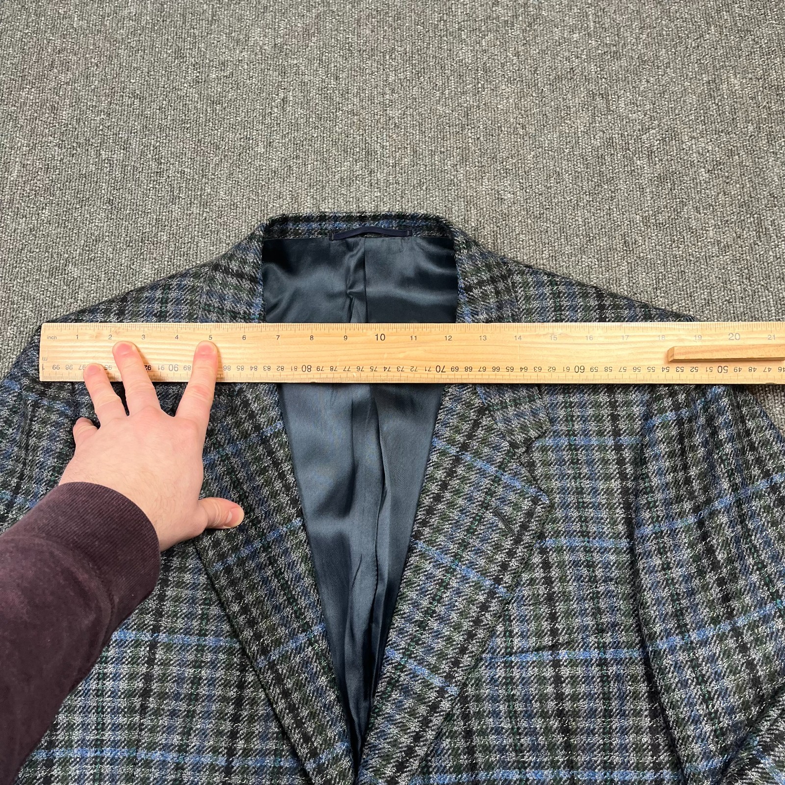 Jaeger Blazer Mens 44 Short Grey Blue Check Wool Tweed Tailored Jacket Country