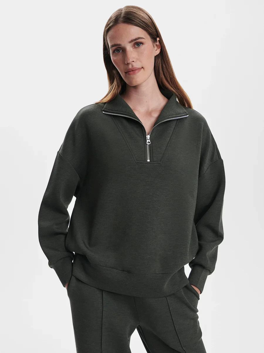 Varley Hawley Half-Zip Sweat in Olive Marl, Size Small