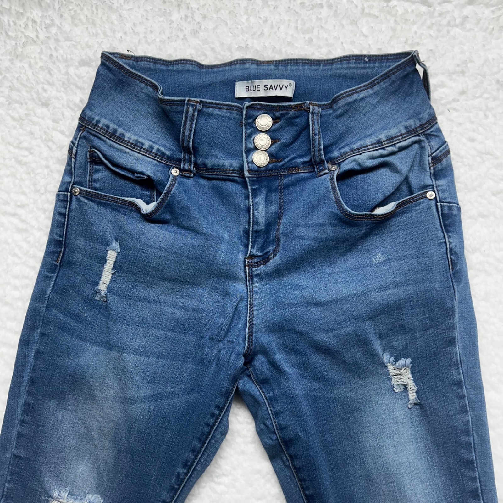 Blue Savvy Skinny Jeans Women/Juniors 11/30 High Rise Dark Wash Stretch