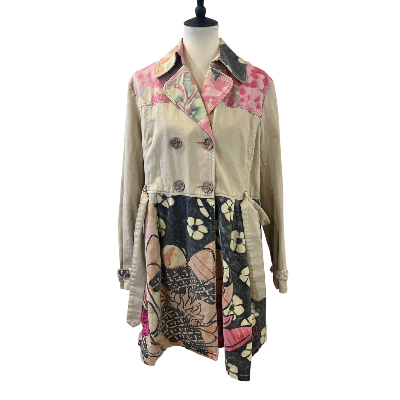 Desigual Art to Wear Maximalist Trench Coat Patchwork Statement Sz 46 (US 14)