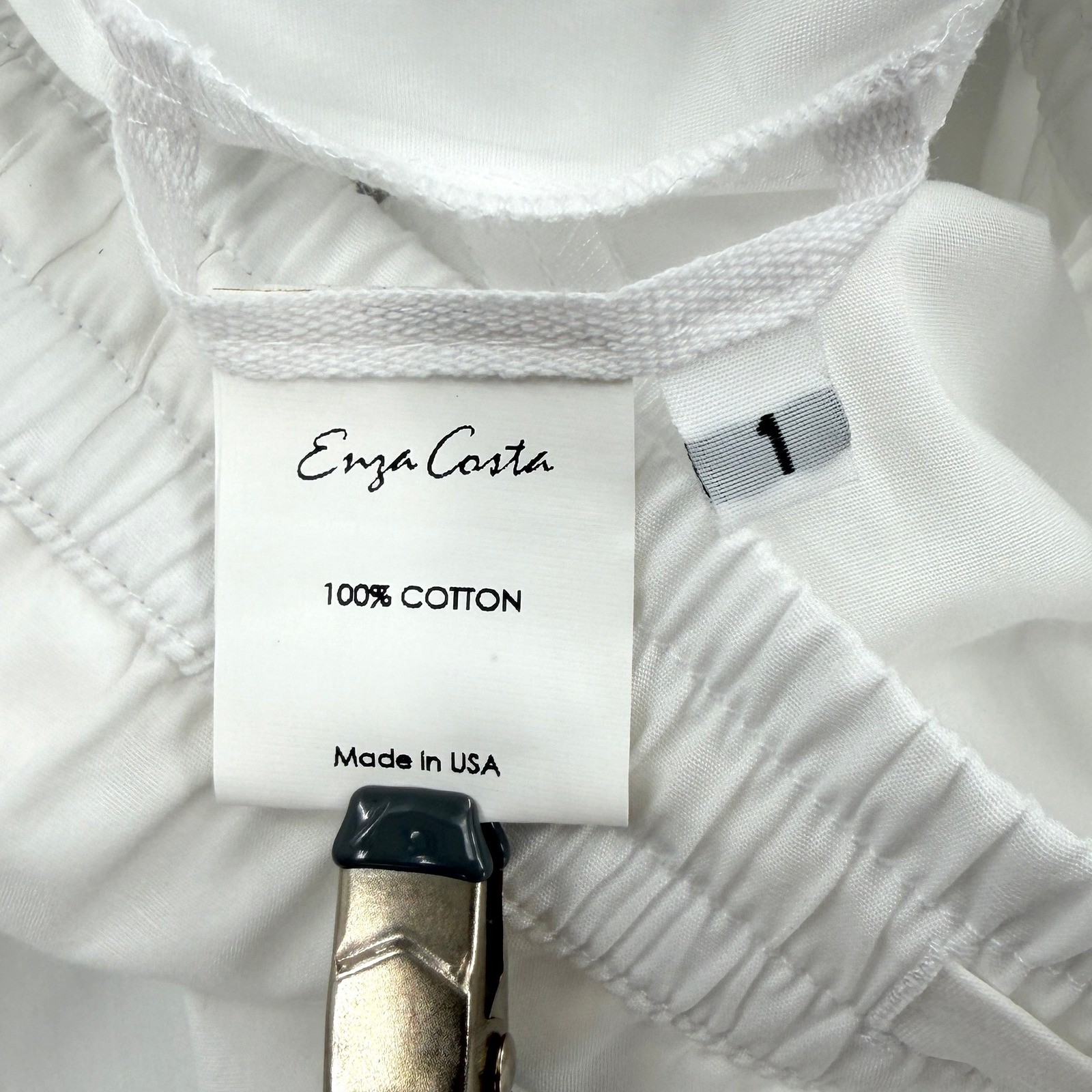 ENZA COSTA Poplin Resort Pant Womens Small White Cotton Wide Leg Drawstring NEW