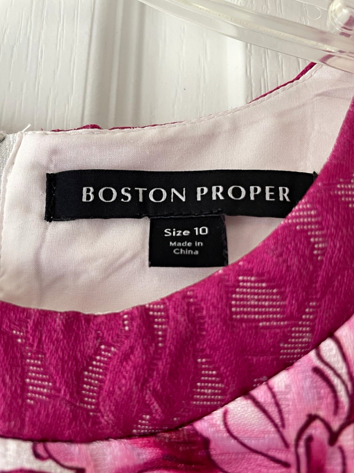 Boston Proper Floral Shift Dress White/Pink 10 Round Neck Sleeveless Zip Lined