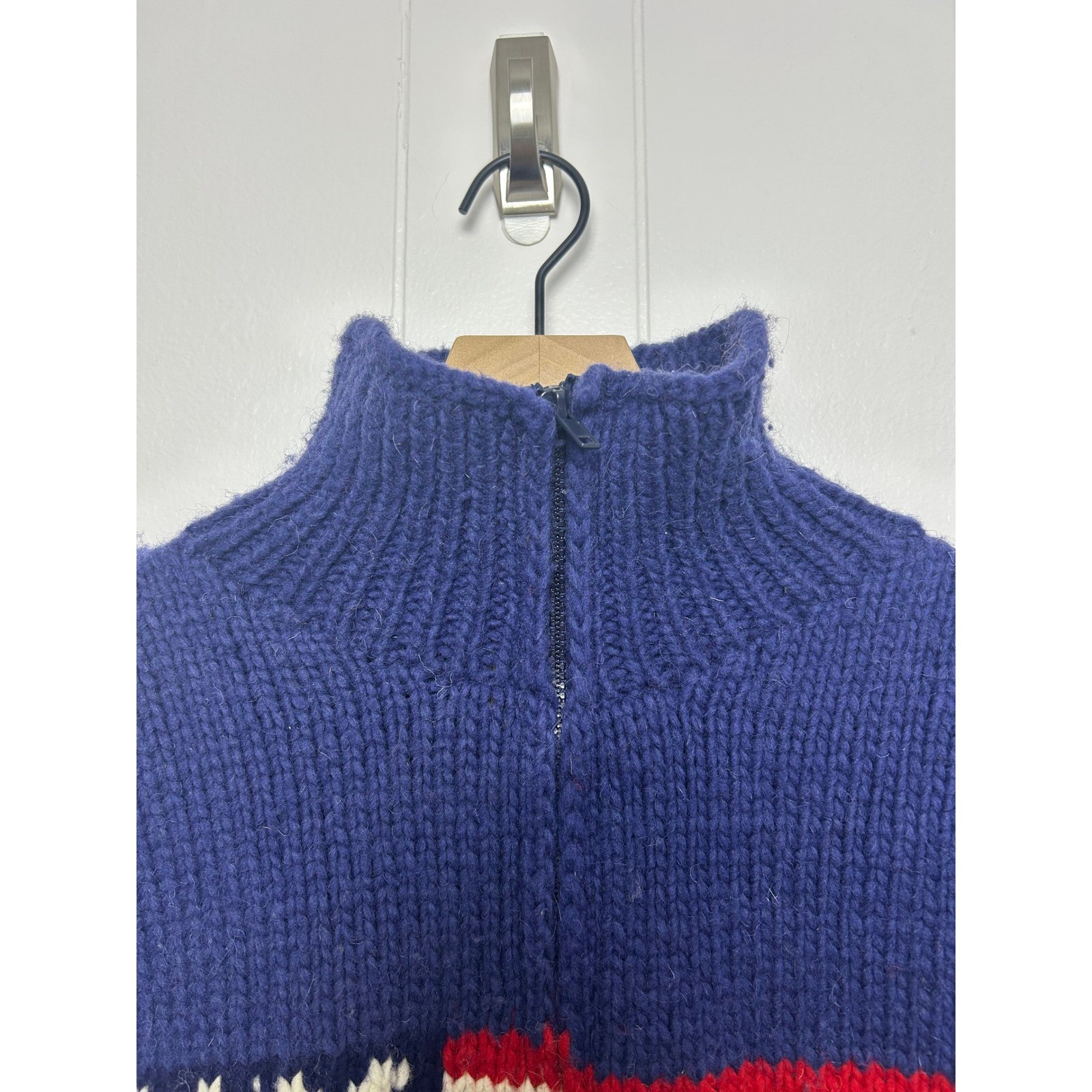 Woolies Vintage American Flag Knit Full Zip Cardigan Sweater Made in Ecuador