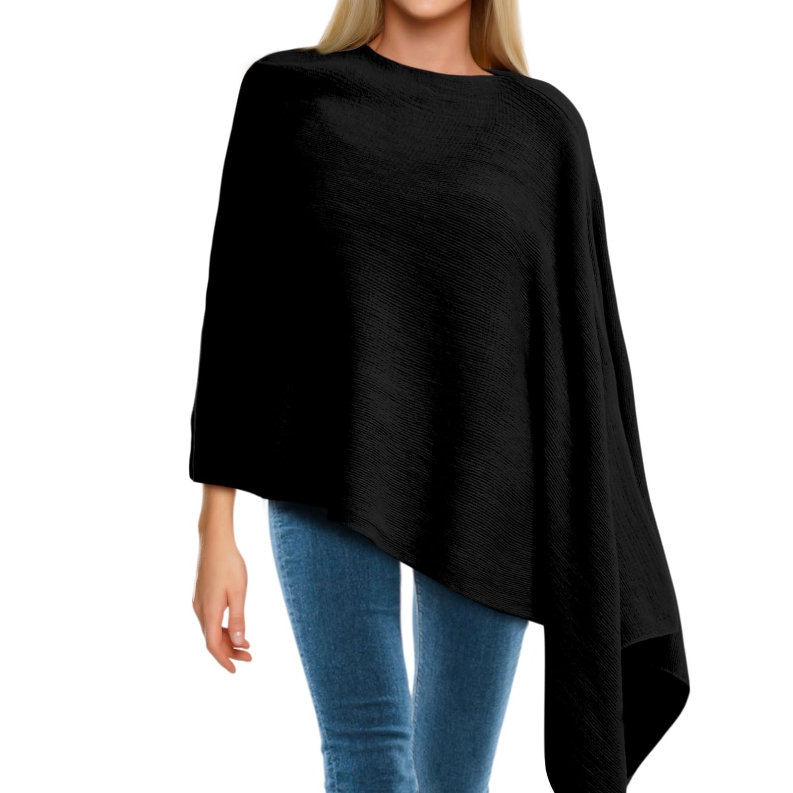 Womens Solid Knit Versatile Lightweight Shawl Wrap Scarf Cape Poncho Tops