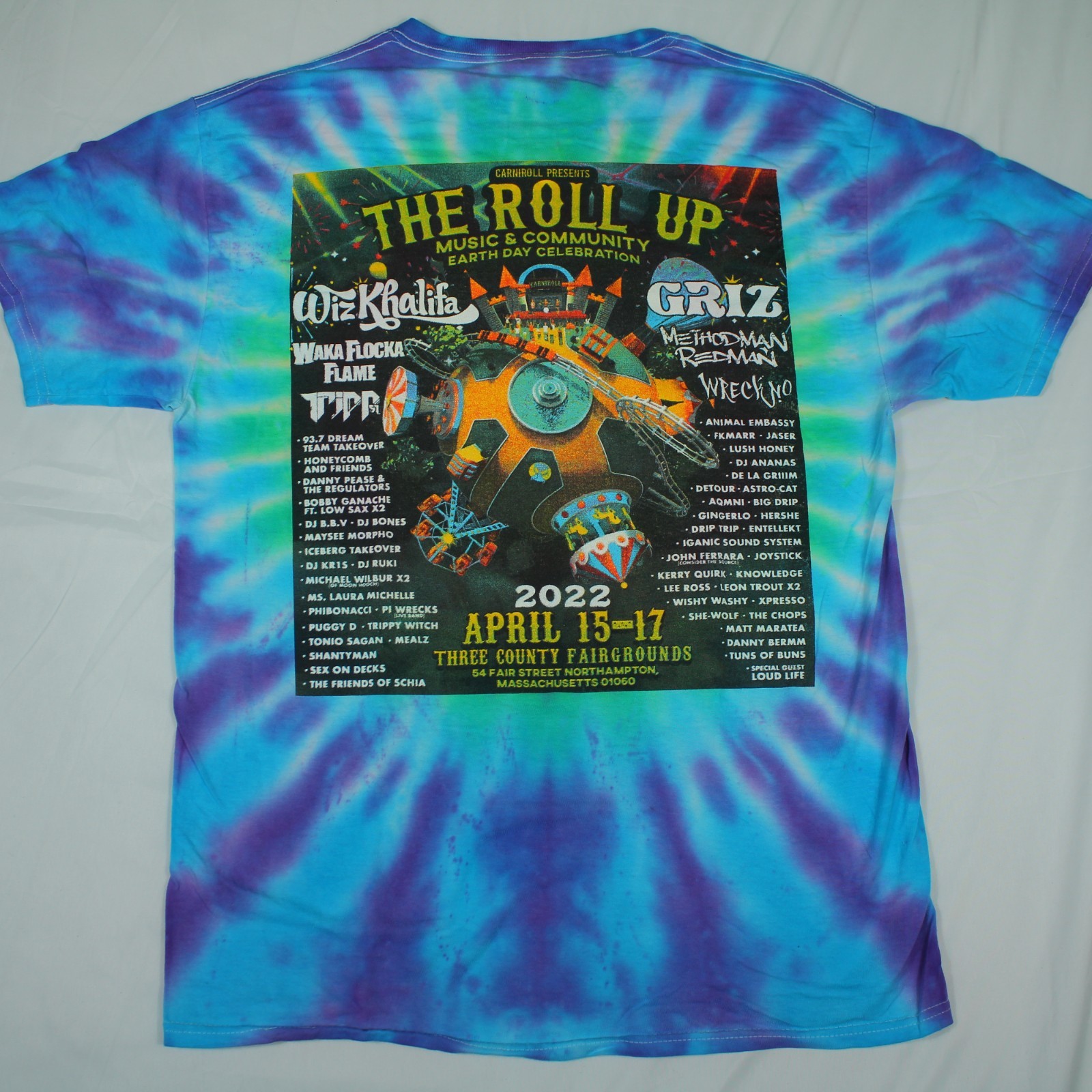 THE ROLL UP 2022 Northampton Wiz Khalifa Waka Flocka Tie Dye T-SHIRT Men’s S