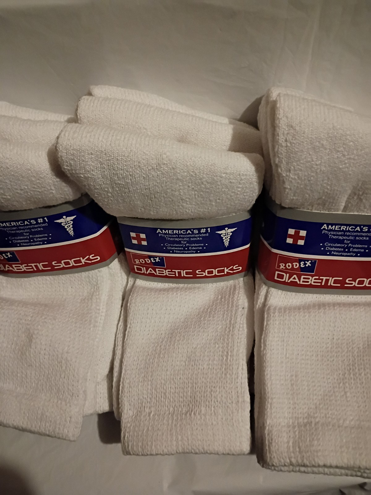 Rodex Therapeutic Crew Socks White Men’s Size 10-13 Cotton Blend 3 Pairs
