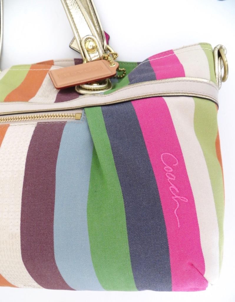 New Coach Legacy Striped Pink Green Blue Sequined Rocker Purse Crossbody RARE!