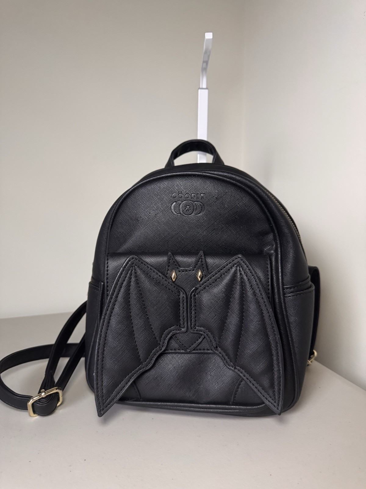 COOFIT Black Bat Wing Mini Backpack Purse Gold Hardware Zip Magnetic Closure