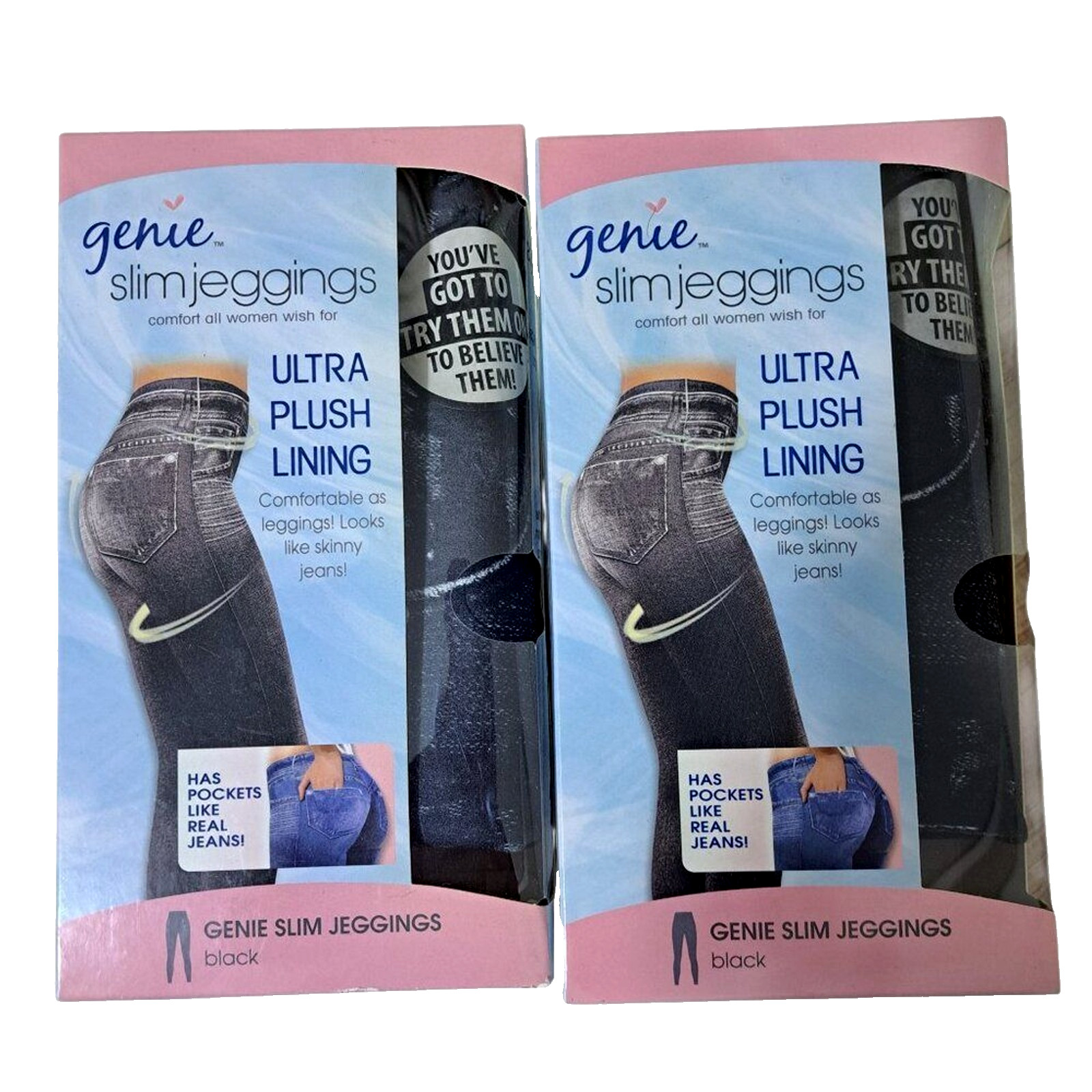 Genie 2Pk As Seen on TV Ultra Soft Plush Lining Black Jeggings Women’s S/M