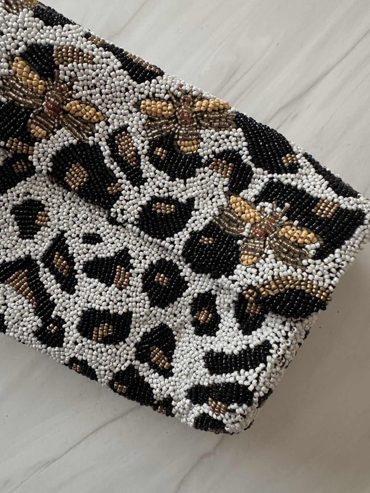 Made in India Beaded Leopard & Bee Design Gold Chain Crossbody Purse Bag Viral