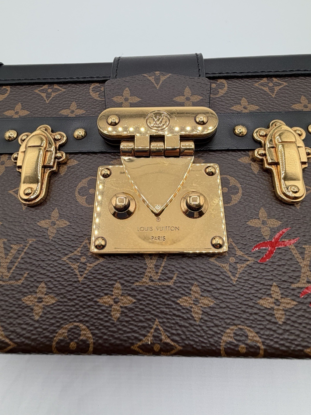 Louis Vuitton Petite Malle Monogram Trunk Box Clutch Brown/Black Gold HW