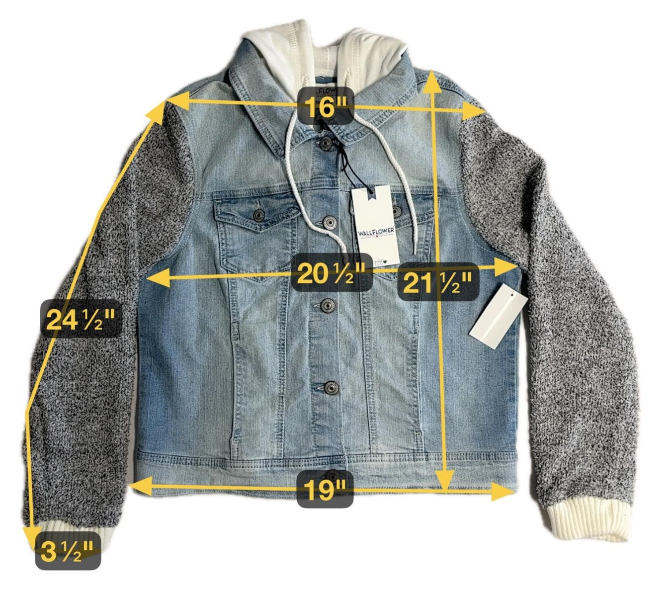 Wallflower Jacket Womens XL Blue Cina Wash Dreamer Hooded Knit Sleeve Denim Y2K