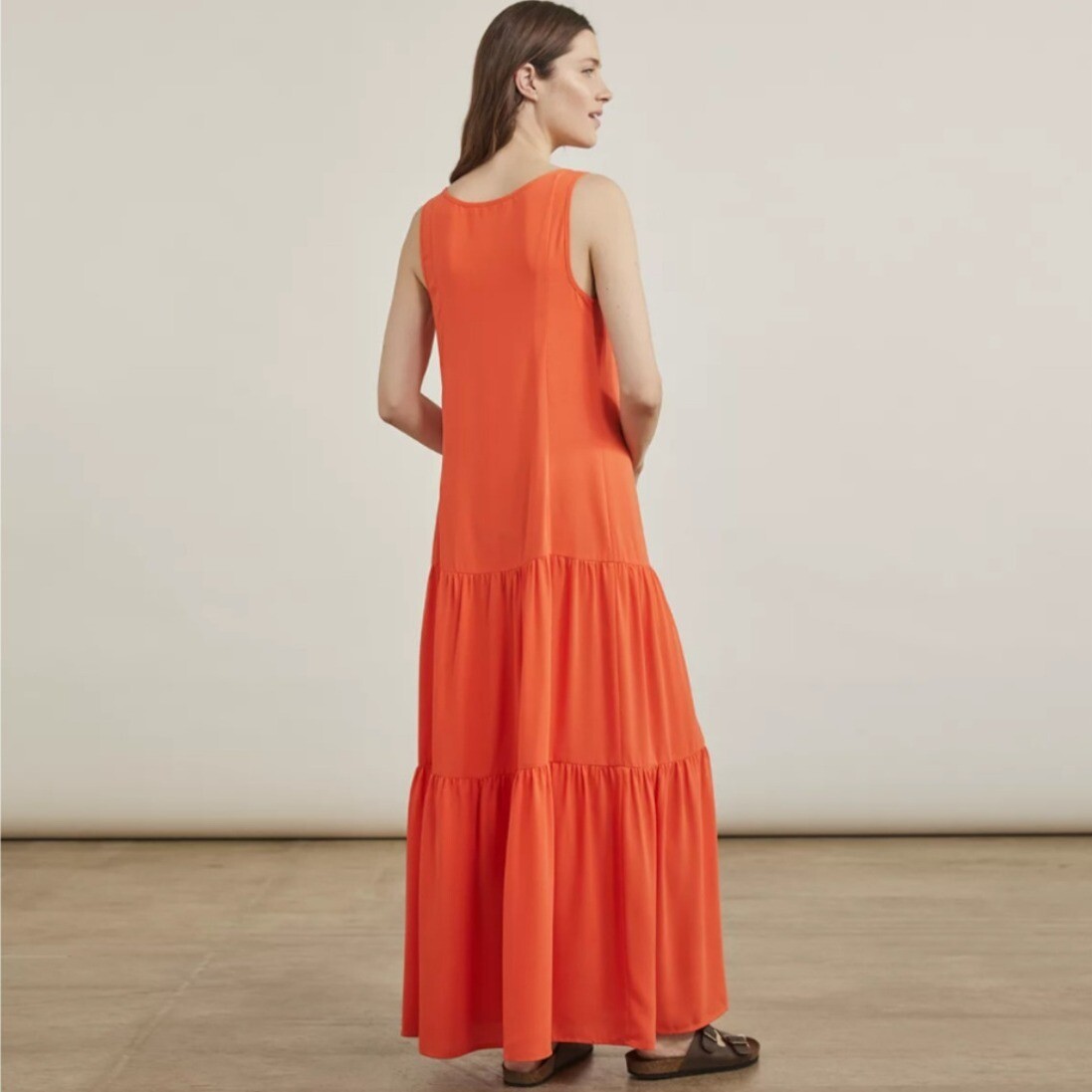 Elizabeth and James Maxi Tank Dress Tiered Flame Orange XL Vibrant Bold Chic