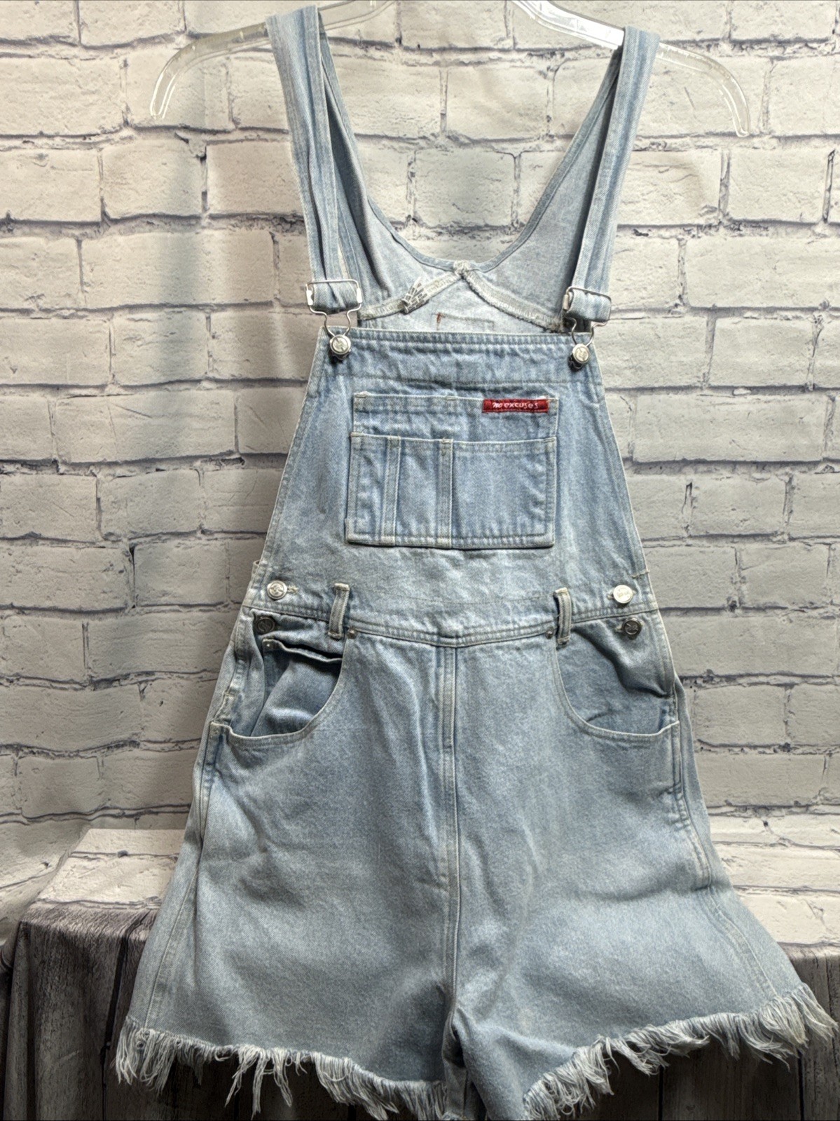 Vintage No Excuses Overall Shorts Womens Small Blue Denim Bib Shortalls Y2K 90s