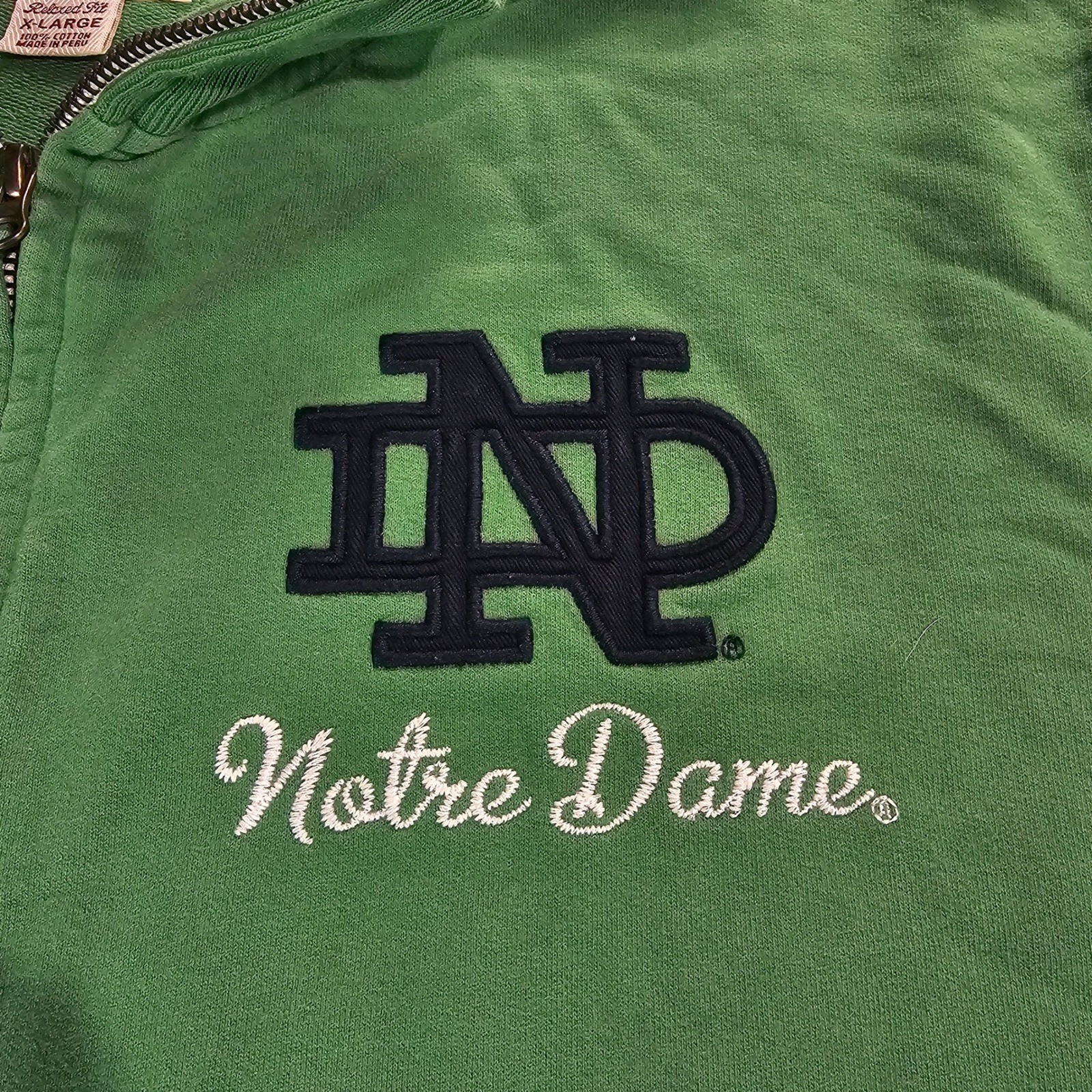 47 Brand Notre Dame Fighting Irish Sweatshirt Mens XL Full Zip Green Relaxed Fit