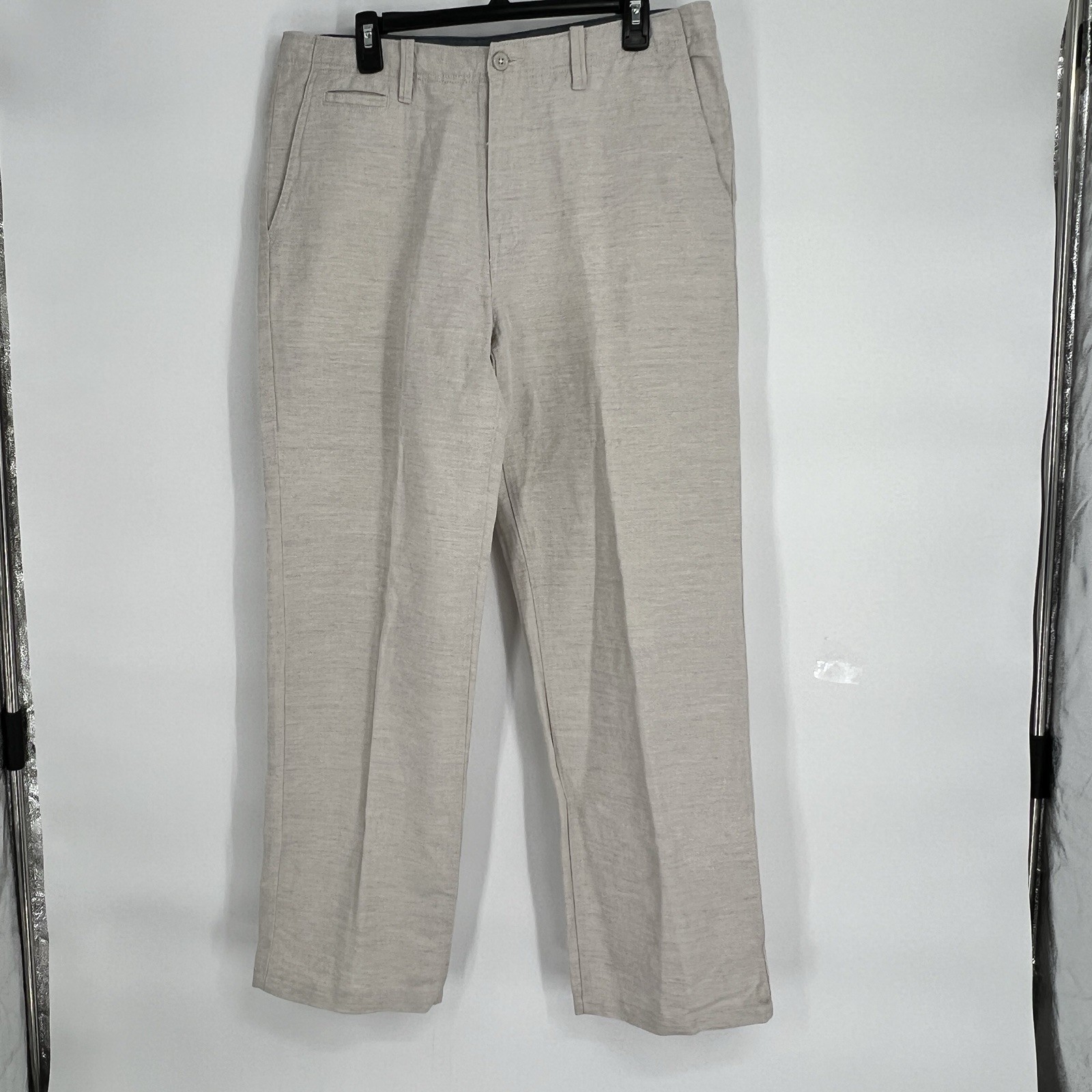 NAUTICA Men’s 52% Linen 48%Cotton Flat Front Pants Tan Size 36W X 32L