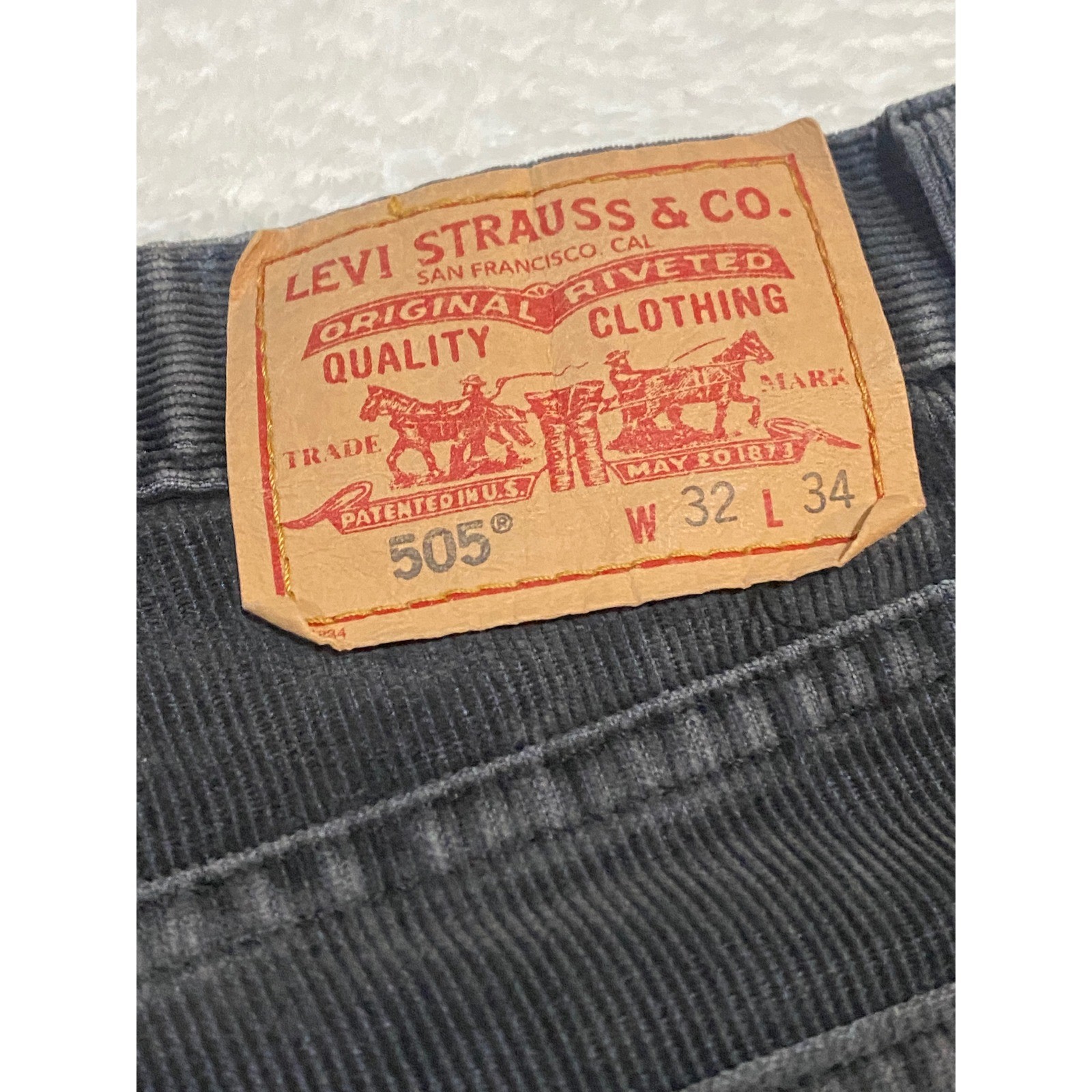 Levis 505 Regular Fit Corduroy Pants Mens 32×34 Charcoal Grey Faded Black