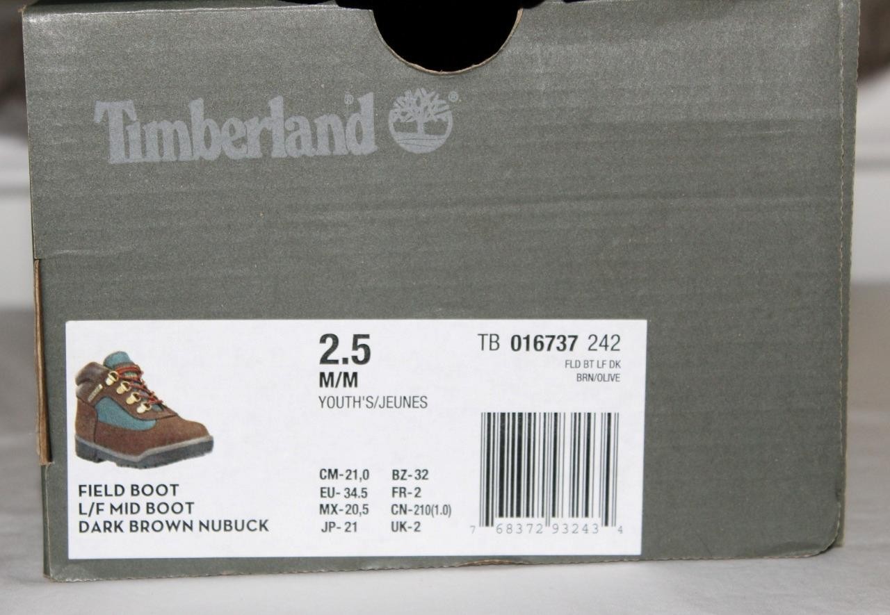 Boy’s YOUTH TIMBERLAND Field Mid Boot Dark Brown Nubuck LEATHER BOOTS Size 2.5