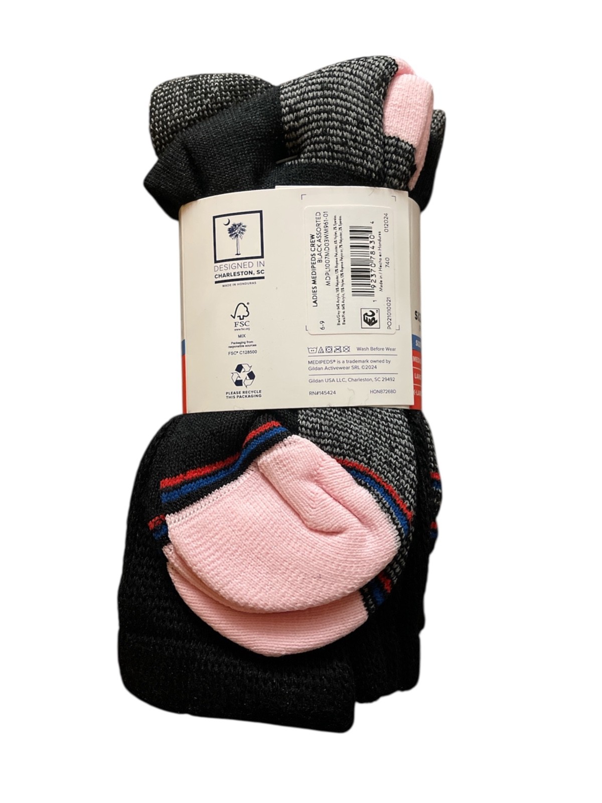 MediPeds Womens Cushioned Non-Binding Crew 3 Pair Size 6-10