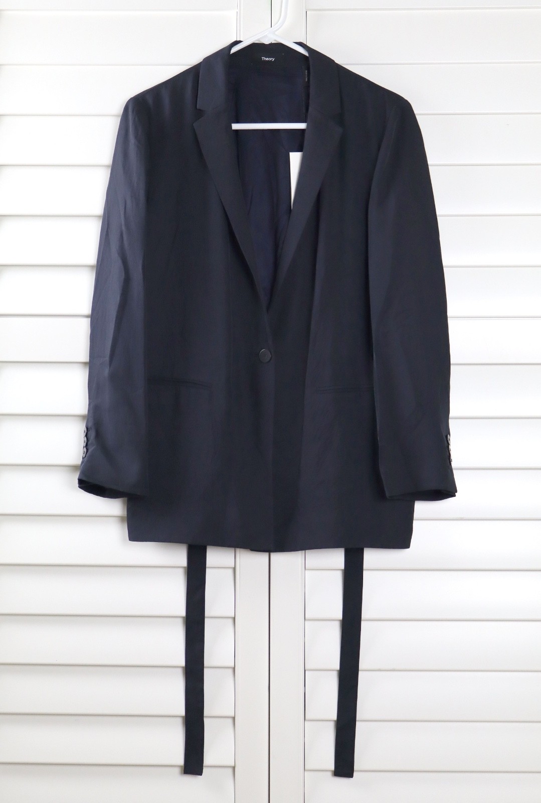 THEORY NWT $425 Elastic Back Belted Navy Jacket Top in Washed Twill Size 6