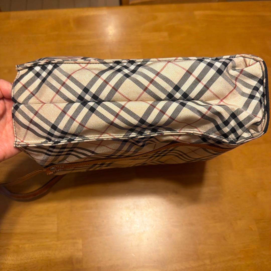Burberry Nova Check Nylon Tote Bag Leather Handles Used, 8x11x11.4 in