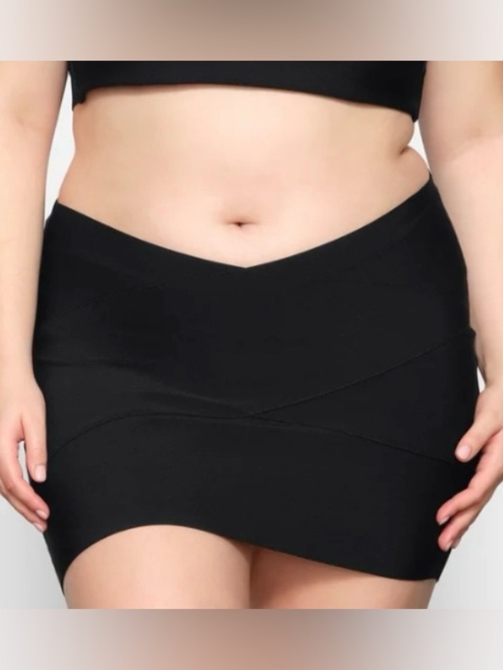 Skims NWT Knit Swim Black Onyx V-Waist Stretch Mini Skirt Size L